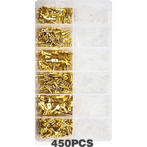 450pcs 2.8/4.8/6.3mm Cold Pressed Terminal Set Male And Female Butt Plug Spring Bare Terminal Electrical Wire Connectors kit