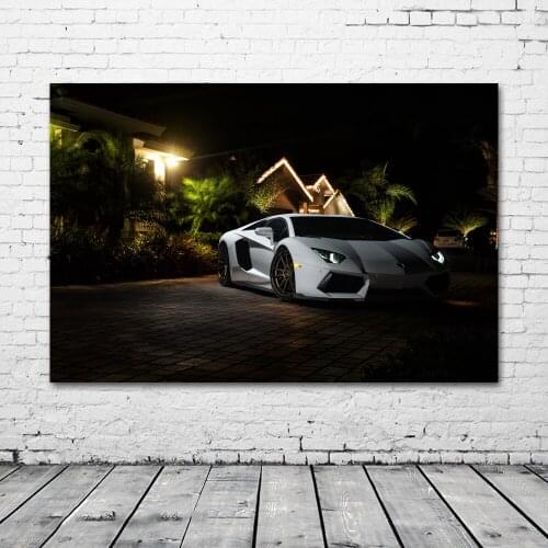 Supercar Aventador White Car Silhouette Wall Art Posters Fabric Canvas Print Paintings for Living Room Decor