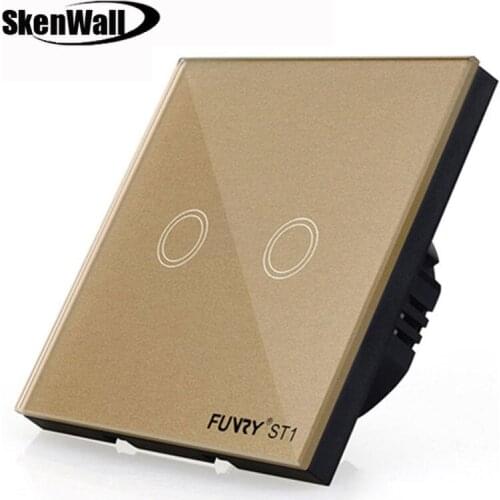 EU Standard 2Gang 170-240V 433MHz Wall Switch Touch Switch Smart Remote Control Luxury Crystal Glass Surface Waterproof 86*86mm