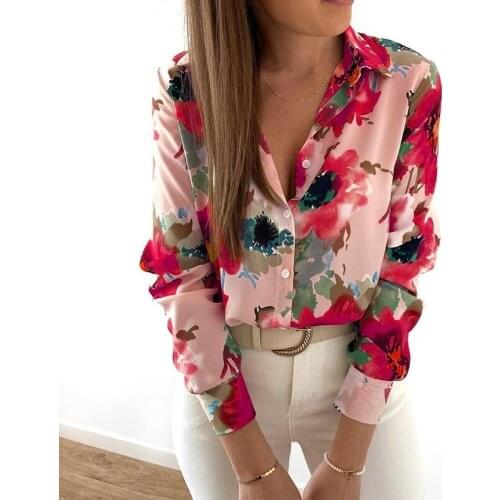 New Women Fashion Tie Dye Floral Print Blouse Office Lady Breasted Button Casual Slim Shirt Chic Business Blusas Tops
