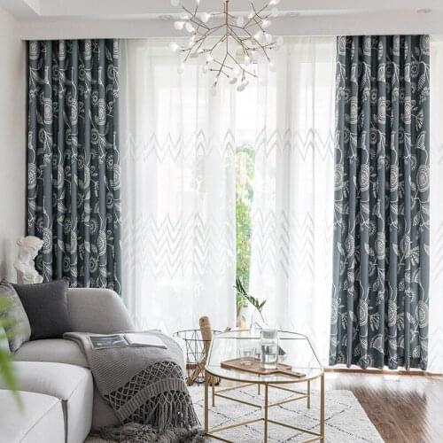 New Gray Blue Curtains Modern Minimalist Printing Nordic blackout for Living Room Bedroom Study Fabric Texture Curtains Custom