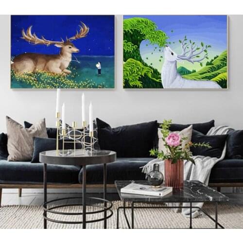 DIY Pictures By Numbers Painting By Number Elk Drawing On Canvas Hand Painted Oil Paintings Art Home Decoration