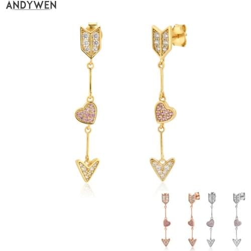ANDYWEN 925 Sterling Silver Gold Pierce Your Heart Chain Drop Earring Piercing Pendiente Fashion Fine Jewelry 2021 love Gift