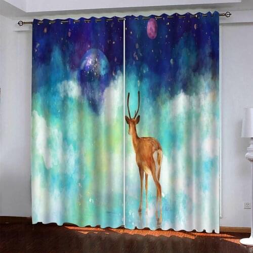 Green blue sky stars curtains 3D Curtain Luxury Blackout Window Curtain Living Room blackout curtains
