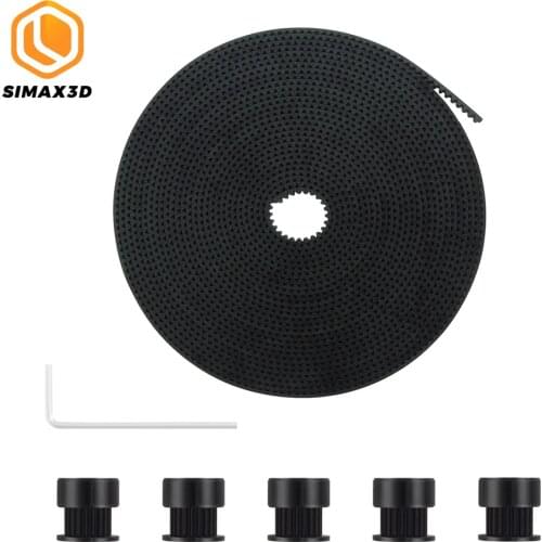 SIMAX3D 5pcs Black GT2 Timing Pulley Tooth 20mm Bore 5mm Width 6mm + 5m/lot GT2 Timing Rubber Belt Width 6mm + M3 Screwdriver