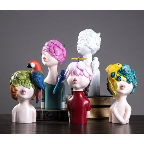 Nordic Cute Birds Girls Resin Sculpture Accessories Home Livingroom Table Ornaments Crafts Office Desktop Figurines Decoration