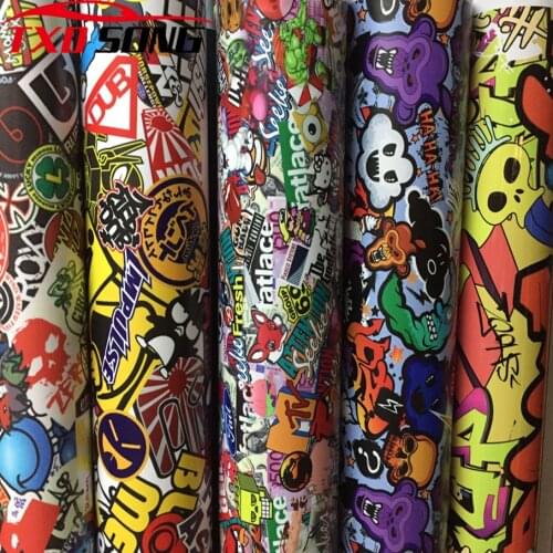 TXDSONG Sticker bomb Vinyl Wrap StickerBOMB Adhesive Cartoon Skull JDM Printed Racing Motorcycle Bike Scooter Bomb Wrapping Film