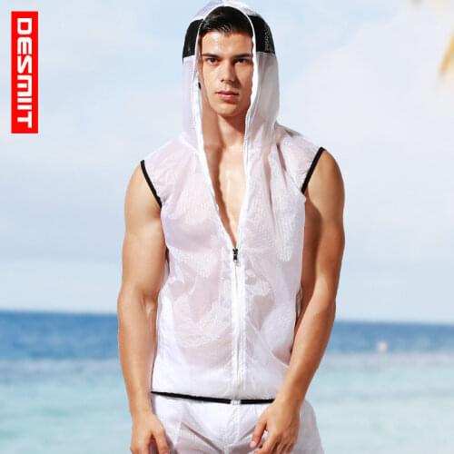 Ultra-thin Sleeveless Rashguard Men Rash Guard Sails Surf Suit Semi Transparent UV Protect Shirt Water Sport Vest Hoody Jacket