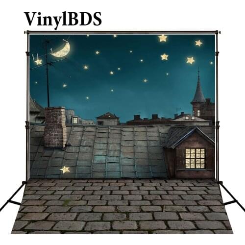 VinylBDS 8x8ft Newborn Backdrops Roof Chimney Starry Sky Photography Background Solid Brick Floor Backgrounds For Photo Studio