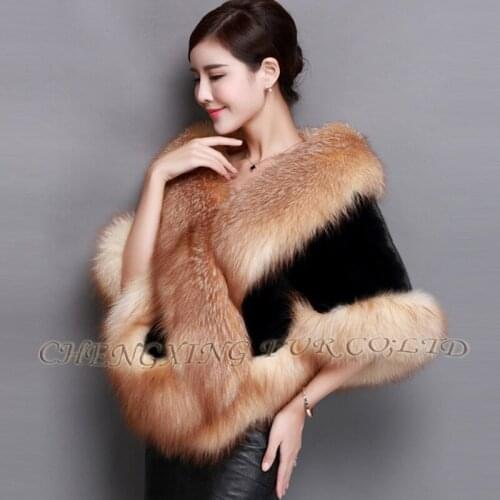 CX-B-M-05D Luxury Design Ladies Fox Fur Trim Genuine Mink Fur Winter Shawl ~ DROP SHIPPING