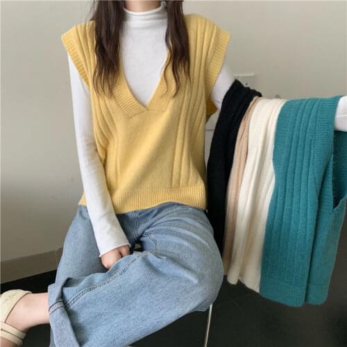 Woman Sweaters Pull Hiver 2020 Autumn V-neck Knitted Vest Sleeveless Sweater Top Femme Chandails
