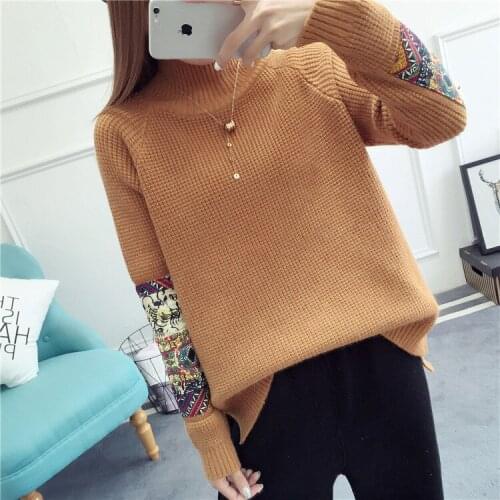 SWEATER WOMEN CASUAL SOLID COLOR PATCHWORK PULLOVER HALF TURTLENECK LOOSE AUTUMN AND WINTER KOREAN SWEATERS VESTIDOS LXJ644