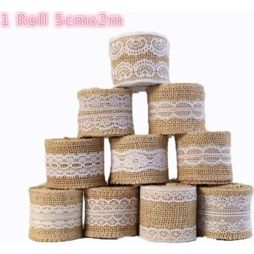 1roll 5cmx2m Lace linen cloth Table Runner Natural Jute Table Runners Cloth for Country Party Wedding Decoration