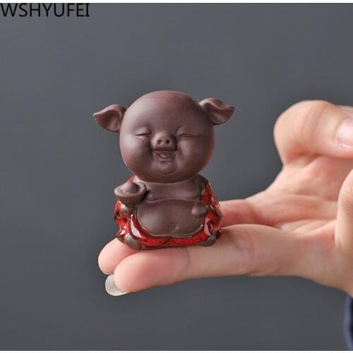 1 PCS Purple Clay Lovely Pig Figurine Ornament Fingertip Small Tea Pets Boutique Tea Table Decoration Handmade Tea Set Crafts