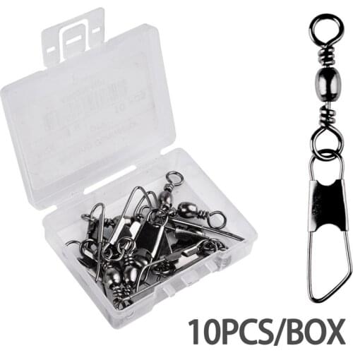 10 Pcs/ Box Swivels Stainless Steel with Snap Fishhook Lure Swivel Fishing Connector Pin Bearing Rolling Swivel Fishing Tackle