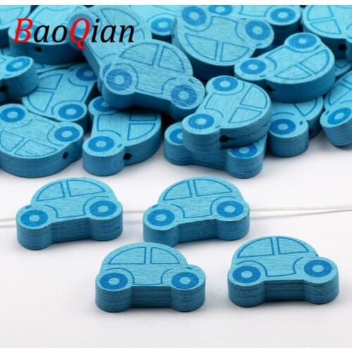 25/50pcs Natural Wooden Blue Car Shaped Loose Wood Beads For Children Bracelet Jewelry Making Toy Decoration DIY Beadwork Craft