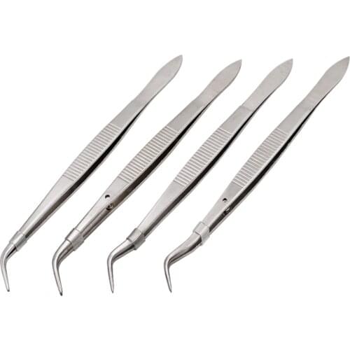 3pcs Stainless Steel Dental Tweezers Surgical Serrated Curved Tweezer Pincers Forceps 4/Four Sizes Teeth Whitening Dentist Tools