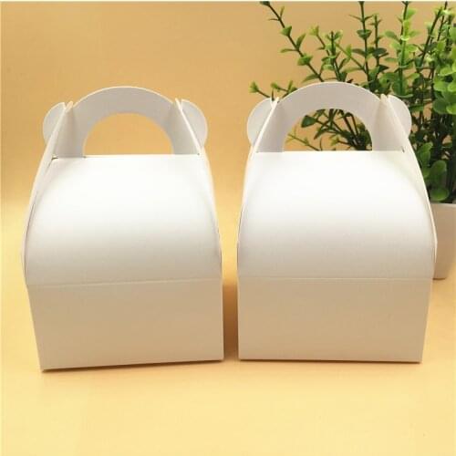 50pcs ear shape white/kraft packing paper box with handle, for chocolate/candy/necklace/bread