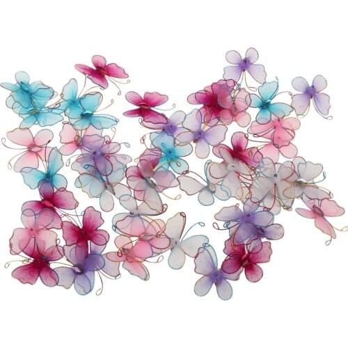 50pcs Mixed Color Mesh Stocking Butterflies Wedding Party Home Decoration 3.5cm