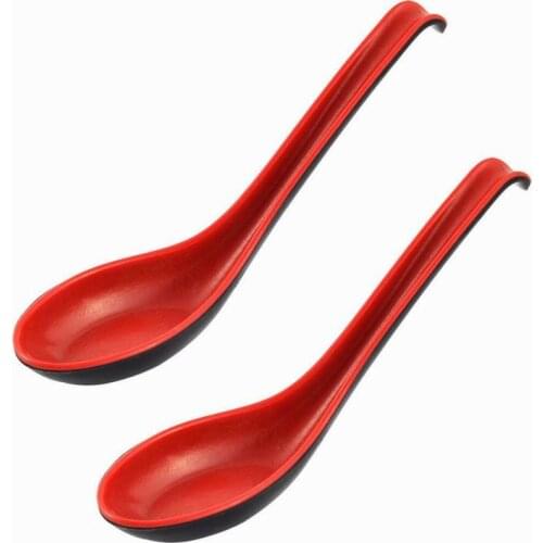 Free shipping 500pcs/lot Red Black Color Home Flatware Japanese Plastic Bowl Soup Porridge Spoon