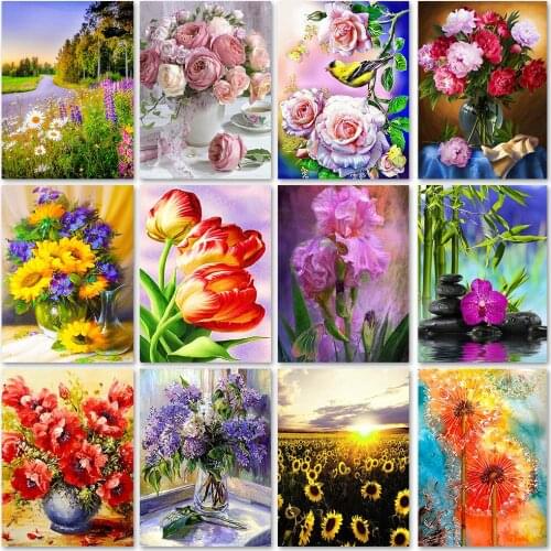 DIY 5D Diamond Painting Flowers Full Diamond Embroidery Flower Scenery Vase Cross Stitch Kits Diamond Mosaic Picture Home Decor