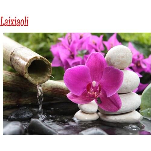 Diamond Painting Zen Orchid stone Scenery Square/Round Diamond embroidery Cross stitch Diamond rhinestone mosaic Wall sticker