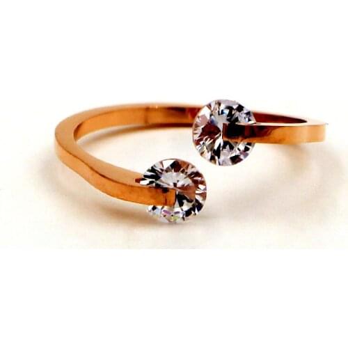 Free Shipping Double Cubic Zirconia Round Rose Gold Colour Stainless Steel Ring