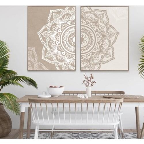 Bohemian Mandala Flower Beige Wall Art Print Canvas Painting Poster Picture Living Room Home Interior Home Decoration
