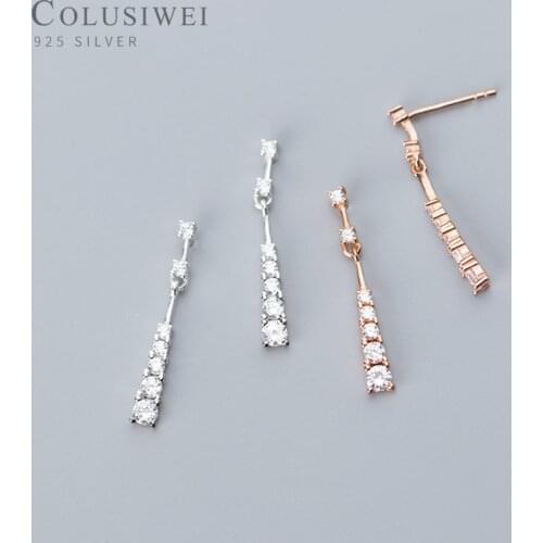 Colusiwei Authentic 925 Sterling Silver a Row Zirconia Drop Earring for Women Geometric Dangle Earring Korea Style Fine Jewelry