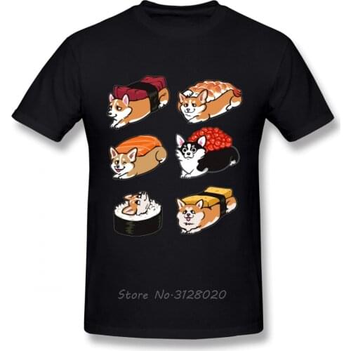 Round Collar 3D Print Sushi Corgi Male T Shirt Men Cotton O-neck TShirt Hip Hop Tees Tops Streetwear Harajuku