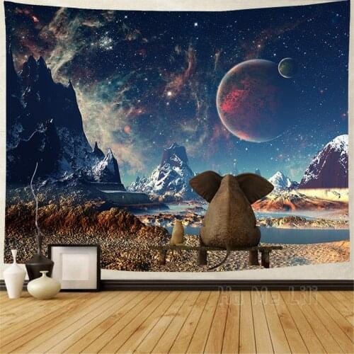 Galaxy Space Elephant And Dog Outer Space Tapestry Bedroom Tapestry Living Room Dormitory Home Decoration