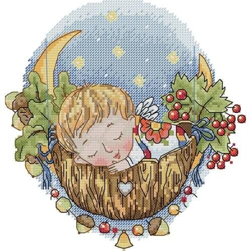 Joy Sunday Factory Characters Landscape Pattern Sleeping Little Boy Counting Cross Stitch 11/14CT Cross Stitch Home Decoration