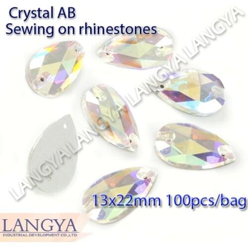 Upriver 2 Holes 13x22mm More Shiny Loose Stones Tea Drop Wholesale Flatback Crystal AB Sewing Rhinestones