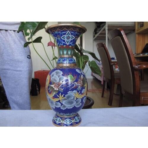 China Royal Palace Copper cloisonne enamel Two Dragon Play Bead Pot Vase