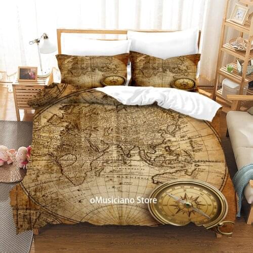 OMusiciano Treasure map compass digital print custom bedding set Duvet cover set full queen king, Cartoon map kid‘s gift