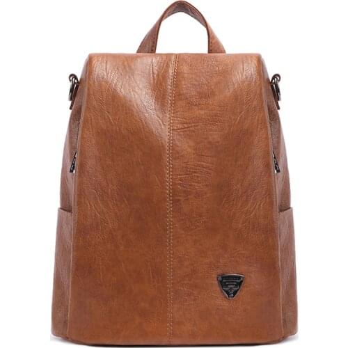 Fashion Women Green Backpack Large Capacity Soft Leather Backpacks Woman 2021 New Casual Brown Ladies Zipper Shoulder Travel Bag