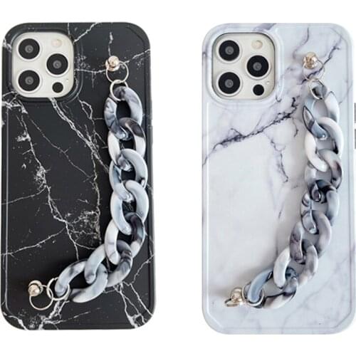 Luxury Marble Strap Chain White Case for iPhone 12 11 Pro XS Max XR X 7 8 Plus Wrist Band Bracelet Soft Silicon Cover Coques