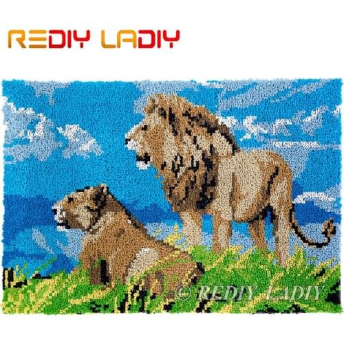 Latch Hook Rug Lion Couples Chunky Yarn Tapestry Kits Crocheting Cushion Mat DIY Carpet Rug Needlework Hobby & Crafts 87*58cm
