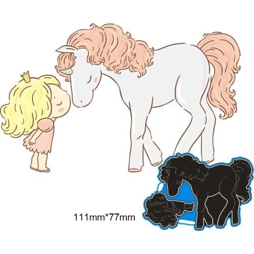 111*77mm little girl and horse new Metal Cutting Dies for decor card DIY Scrapbooking stencil Paper Album template Dies