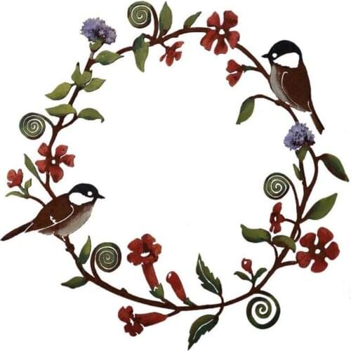 Flowers Wreath Wall Art Bird Garland Metal Hanging Wreath for Door Wall Farmhouse Decoration