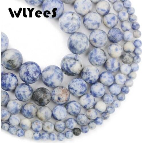 WLYeeS Natural Matte Sodalite Bule White Spot Stone 4/6/8/10/12MM Round Loose bead ball Jewelry bracelet Necklace making DIY 15"