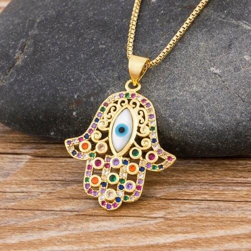 New Design Hamsa Hand And Evil Eye Charm Choker Necklace Cubic Zirconia CZ Chain Charm Necklace For Women Pendant Jewelry Gift