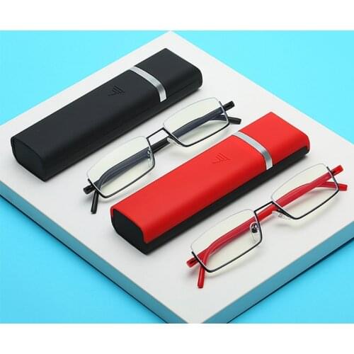 Reading Glasses TR90 Stainless Steel Half Frame Anti-Reflective Unisex Women Men Optical Mirror Presbyopia Eyewear Case