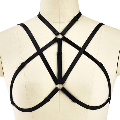 Wholesale Black Goth Body Harness Bra Bondage Lingerie Woman Punk Body Cage Belt Sexy Rave Bra Open Chest Harness Cage Bra
