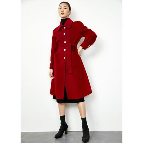 2020 Winter New Red Double-Sided Cashmere Coat Womens Autumn Over The Knee Long Woolen Coat High-Quality
