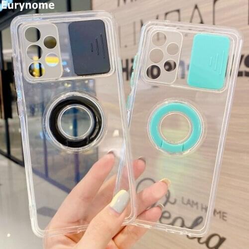 Transparent Ring Holder Case For VIVO Y20S Y20i Y12S Y12 Y15 Y17 Y11 Y31 Y51 Y30 Y50 Y90 Y91 Armor Stand Slide Lens Soft Cover