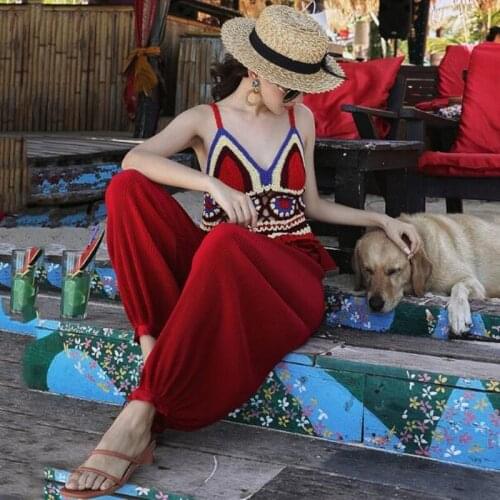 Plus size 6XL 7XL Women ice silk Harem Trousers Boho Loose casual lace up Pleated bloomers Pants Bohemia Joggers red blue