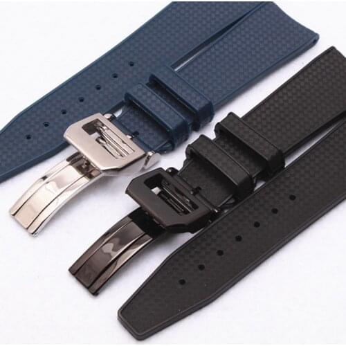 MERJUST Brand 22mm Rubber Silicone Watchband Black Blue Watch Strap For IWC PILOT PORTUGIESER IW323101 With Folding Clasp
