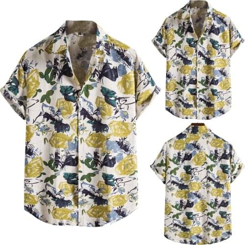 Mens Fashion Ethnic Shirt Vintage Short Sleeve Casual Printing Hawaiian Shirt Blouse T-shirt Camisas Comfortable Cloth рубашка