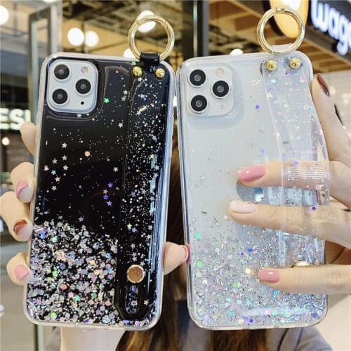 Glitter Star Wrist Strap Case For Samsung Galaxy A50 A70 A10 A20 A30 A60 A80 A90 A20S A10S A20E Note 10 9 8 S10 S9 S8 Plus S10E